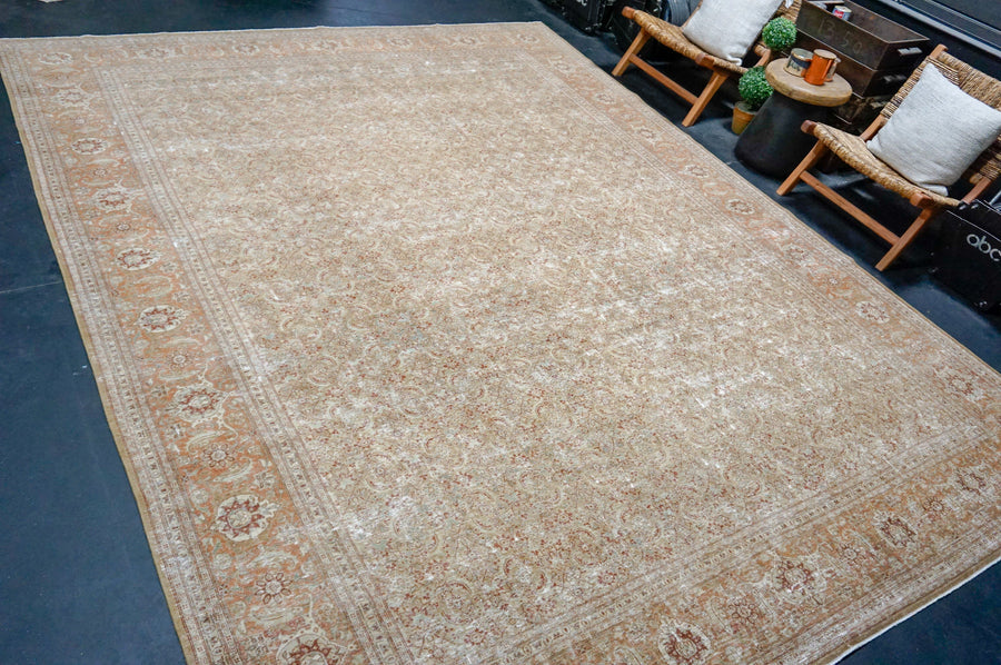 9’8 x 12’6 Classic Antique Carpet Muted Camel Brown, Copper & Sage SB