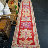 2’10 x 12’9 Vintage Oushak Runner Muted Red + Purple & Apricot