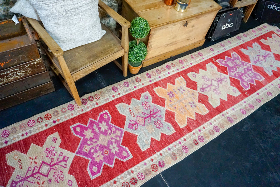 2’10 x 12’9 Vintage Oushak Runner Muted Red + Purple & Apricot