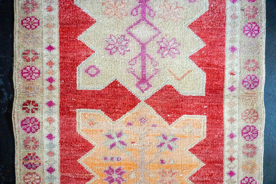 2’10 x 12’9 Vintage Oushak Runner Muted Red + Purple & Apricot