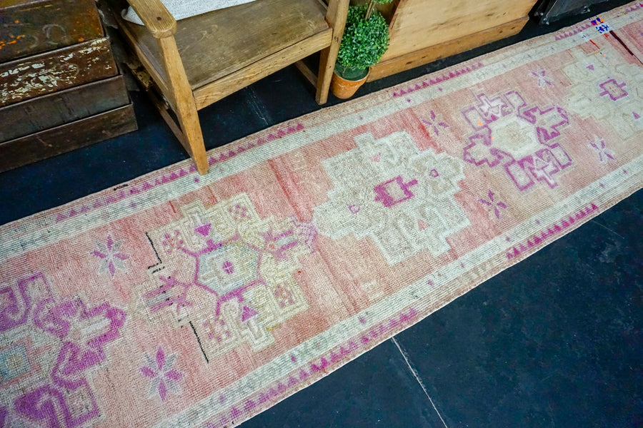 2’8 x 12’2  Vintage Oushak Runner Coral-Blush and Violet