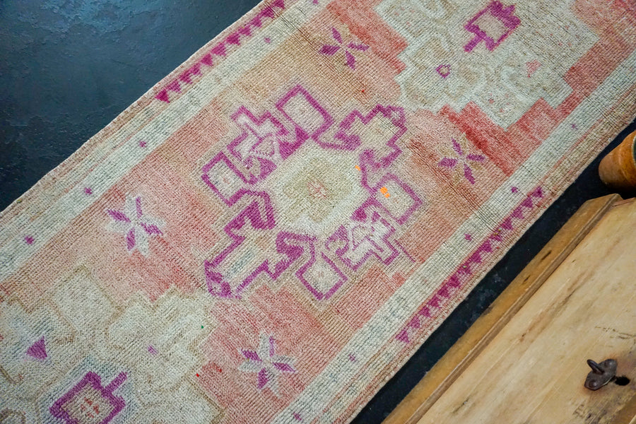 2’8 x 12’2  Vintage Oushak Runner Coral-Blush and Violet