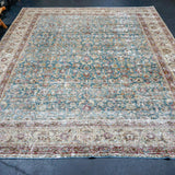 9’7 x 12’3 Classic Antique Carpet Muted Turquoise, Bone Gray & Violet SB '4726