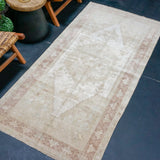3’4 x 7’ Vintage Oushak Rug Muted Beige, Wine and Sage Green