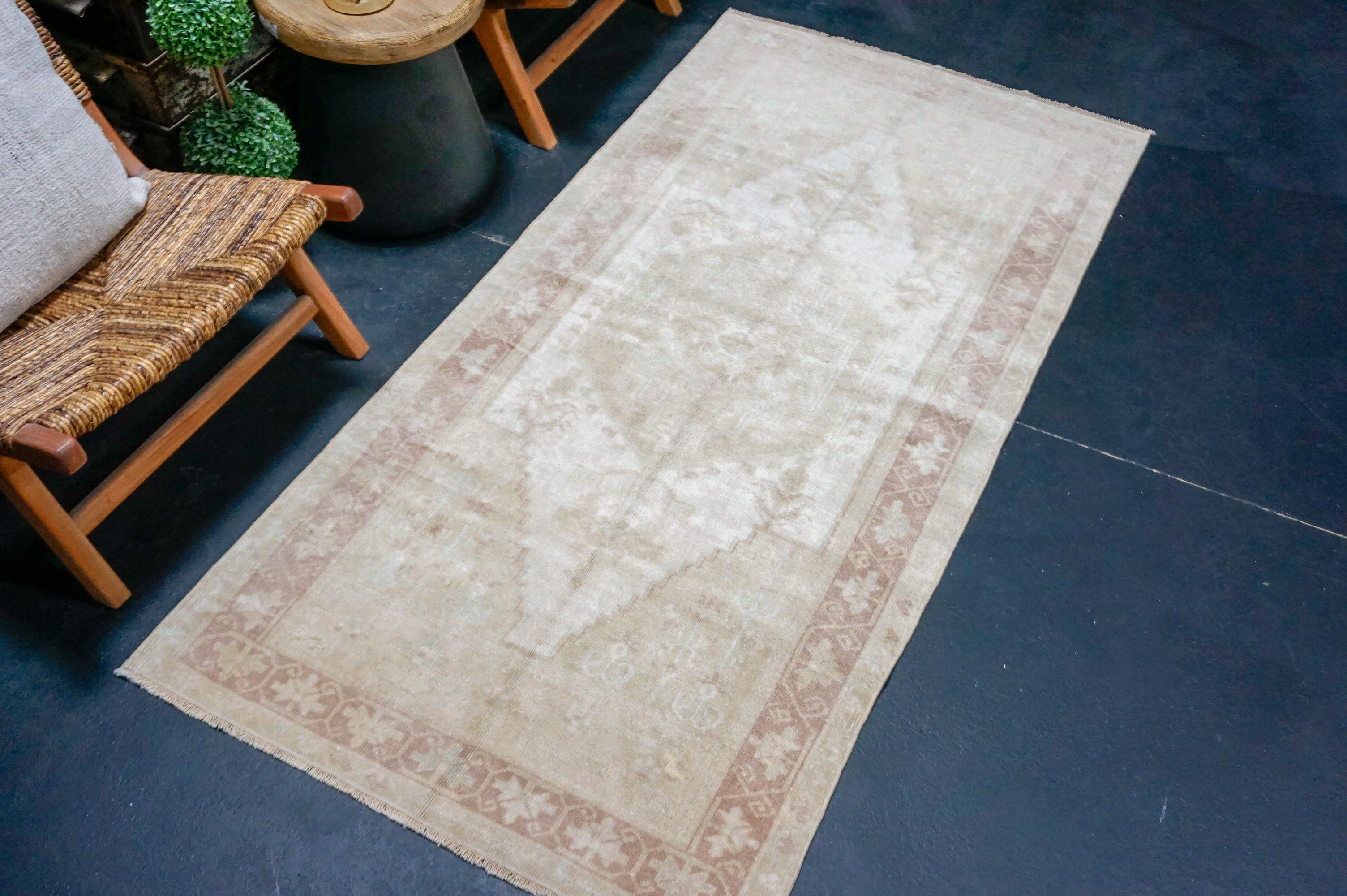 3’4 x 7’ Vintage Oushak Rug Muted Beige, Wine and Sage Green '4411 Linda's Barn