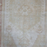 3’4 x 7’ Vintage Oushak Rug Muted Beige, Wine and Sage Green