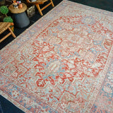 7’8 x 11’2 Classic Vintage Heriz Rug Muted Red, Blue and Creamy Ecru 60’s Carpet