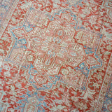 7’8 x 11’2 Classic Vintage Heriz Rug Muted Red, Blue and Creamy Ecru 60’s Carpet