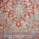 7’8 x 11’2 Classic Vintage Heriz Rug Muted Red, Blue and Creamy Ecru 60’s Carpet