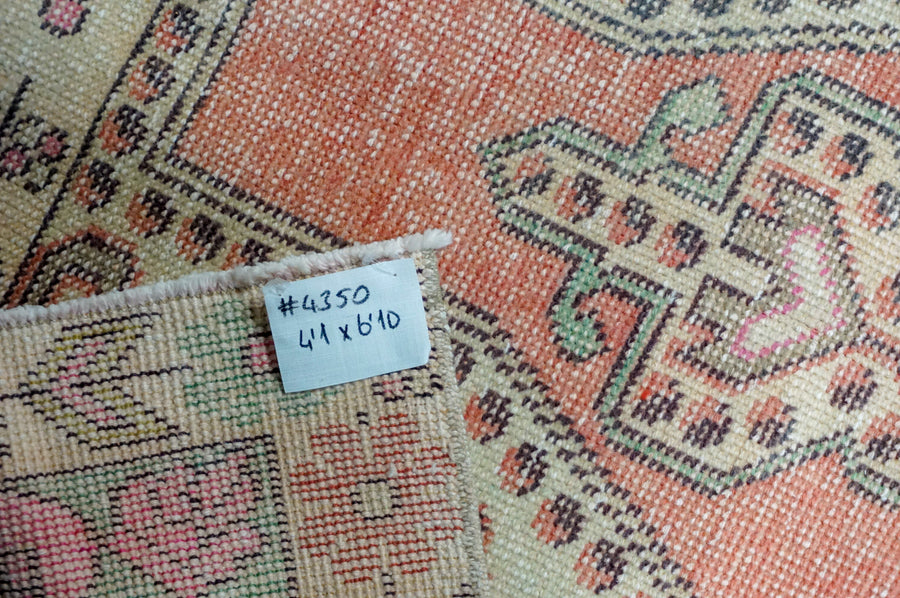 4’1 x 6’10 Vintage Oushak Rug Muted Pink, Aqua & Beige