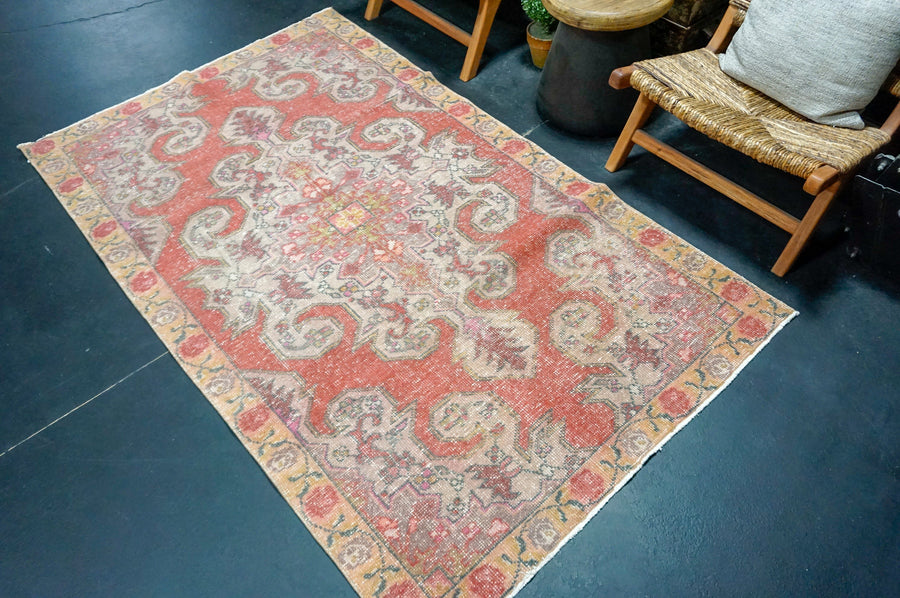 4’3 x 7’3 Vintage Oushak Rug Muted Red, Lilac & Plum