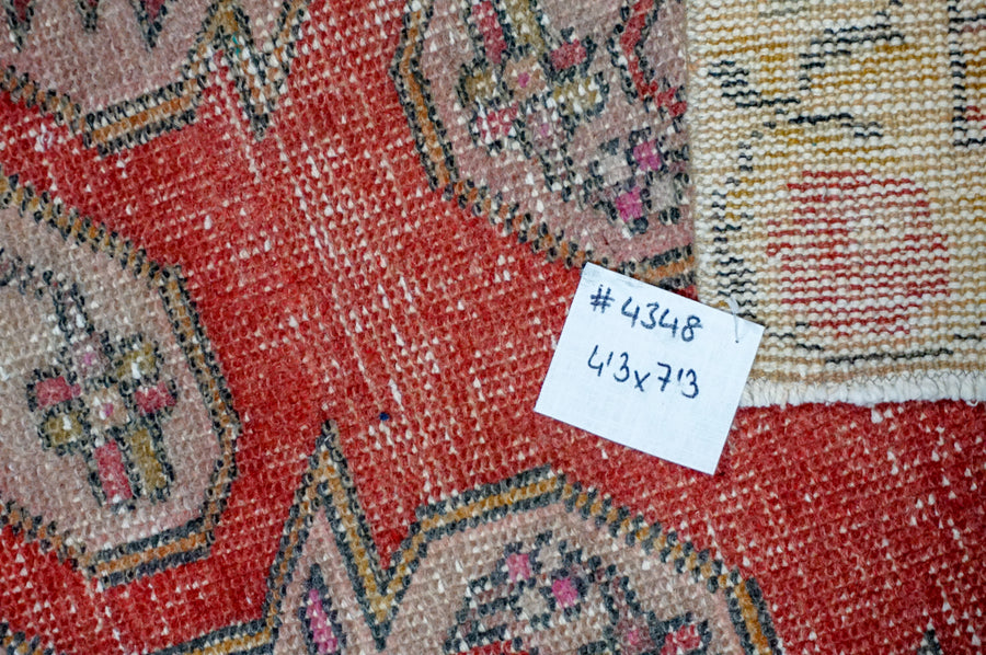 4’3 x 7’3 Vintage Oushak Rug Muted Red, Lilac & Plum