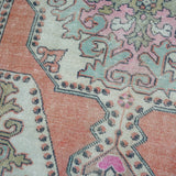 4’4 x 7’4 Vintage Oushak Rug Muted Coral Red, Pink & Aqua