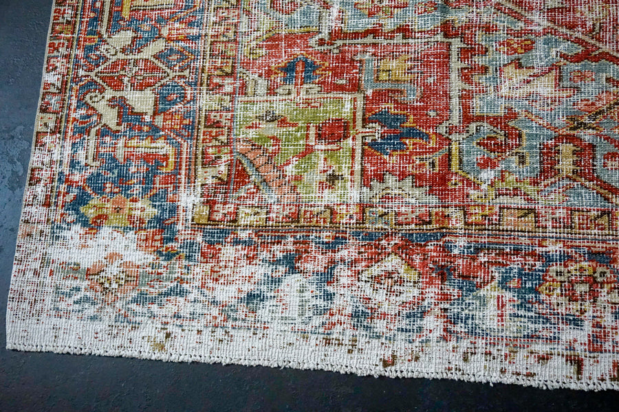8’2 x 11’ Classic Vintage Hamadan Rug Muted Red, Blue, Cream & Green