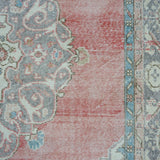 7’ x 11’5 Vintage Oushak Rug Muted Red, Blue & Pink