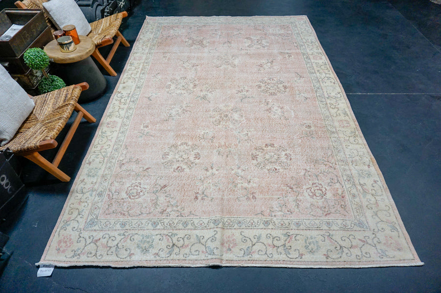 7’ x 10’10 Vintage Oushak Rug Muted Pink & Beige
