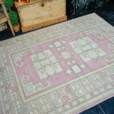 5’4 x 6’9 Vintage Turkish Milas Carpet Pink, Baby Blue and Cream