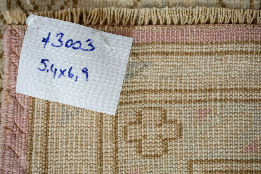 5’4 x 6’9 Vintage Turkish Milas Carpet Pink, Baby Blue and Cream