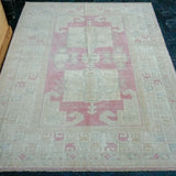5’2” x 6’9 Vintage Turkish Milas Carpet Pink, Baby Blue and Cream '3007