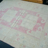5’2” x 6’9 Vintage Turkish Milas Carpet Pink, Baby Blue and Cream '3007