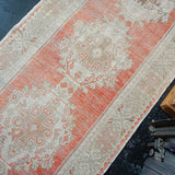 3’ x 10’3 Vintage Turkish Runner Muted Coral Red, Beige & Taupe