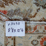 8’8 x 12’4 Classic Vintage Rug Muted Beige, Brown, Burnt Orange + Blue Carpet