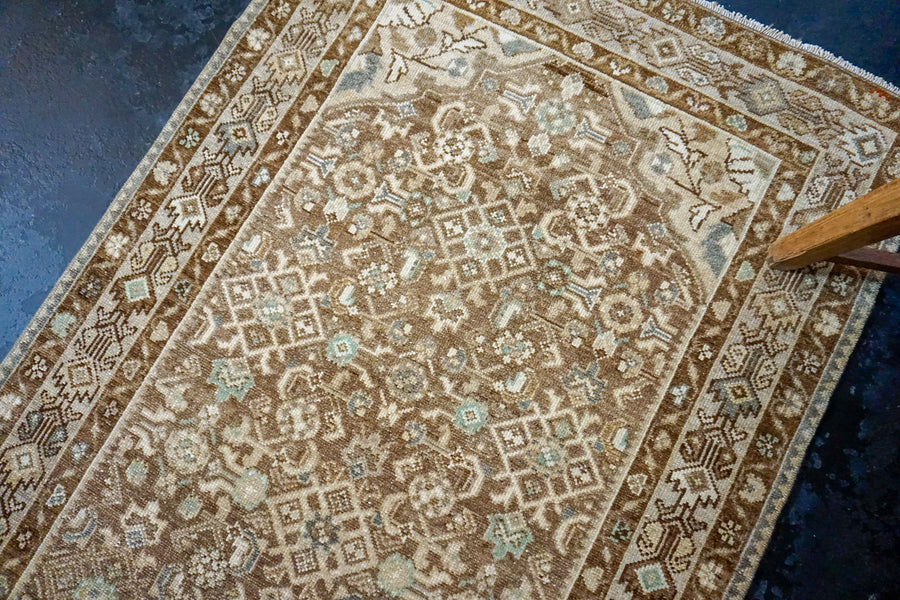 3’6 x 13’ Hamadan Runner Brown, Beige & Green