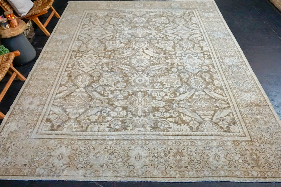 8’10 x 12’ Classic Antique Rug Muted Beige, Brown + Gray Carpet SB