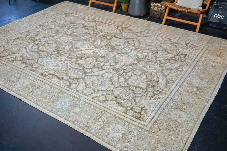 8’10 x 12’ Classic Antique Rug Muted Beige, Brown + Gray Carpet SB