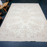 7’2 x 10’6 Vintage Oushak Rug Muted Beige, Mint Green & Brown