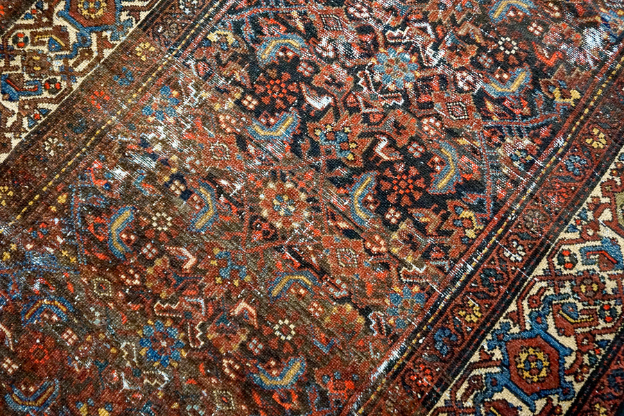 4’6 x 11’ Vintage Hamadan Runner Red and Blue