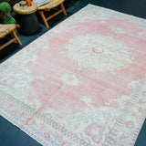 6’8 x 10’5 Vintage Oushak Rug Pink, Gray & Baby Blue '4164
