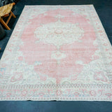 6’8 x 10’5 Vintage Oushak Rug Pink, Gray & Baby Blue '4164