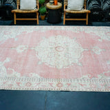 6’8 x 10’5 Vintage Oushak Rug Pink, Gray & Baby Blue '4164