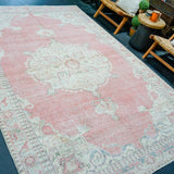 6’8 x 10’5 Vintage Oushak Rug Pink, Gray & Baby Blue '4164
