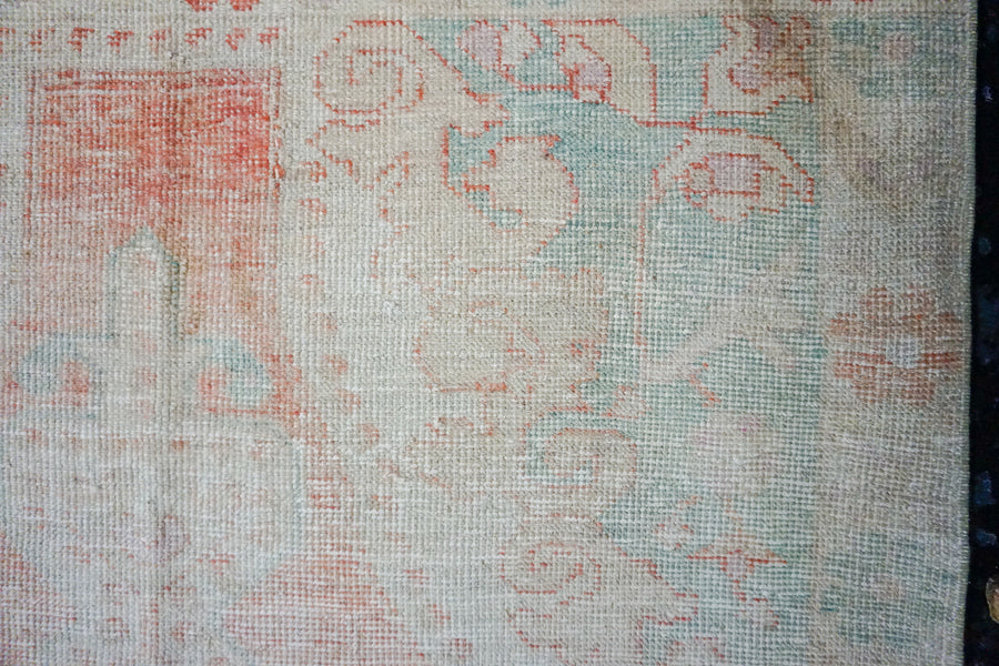 4’1” x 7’ Oushak Rug Coral, Turquoise and Sand Beige