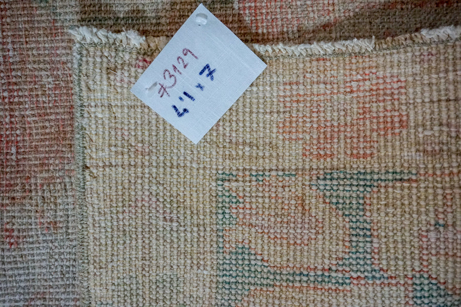4’1” x 7’ Oushak Rug Coral, Turquoise and Sand Beige