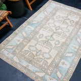 4’4 x 6’6 Vintage Turkish Carpet Muted Sky Blue + Cream & Beige '4265