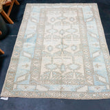 4’4 x 6’6 Vintage Turkish Carpet Muted Sky Blue + Cream & Beige '4265