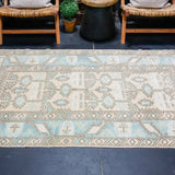 4’4 x 6’6 Vintage Turkish Carpet Muted Sky Blue + Cream & Beige '4265