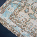 4’4 x 6’6 Vintage Turkish Carpet Muted Sky Blue + Cream & Beige '4265