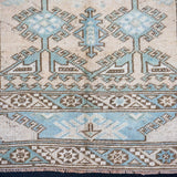 4’4 x 6’6 Vintage Turkish Carpet Muted Sky Blue + Cream & Beige '4265