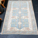 3’10  x 6’ Vintage Turkish Carpet Muted Sky Blue, Cream & Green