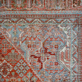 8’9 x 12’ Classic Vintage Rug Muted  Warm Red + Blue & Sea Green Carpet '3803