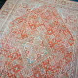 8’9 x 12’ Classic Vintage Rug Muted  Warm Red + Blue & Sea Green Carpet '3803