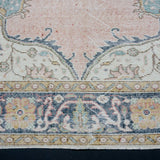 6’1 x 10’1 Vintage Oushak Rug Muted Pink, Navy Blue & Green