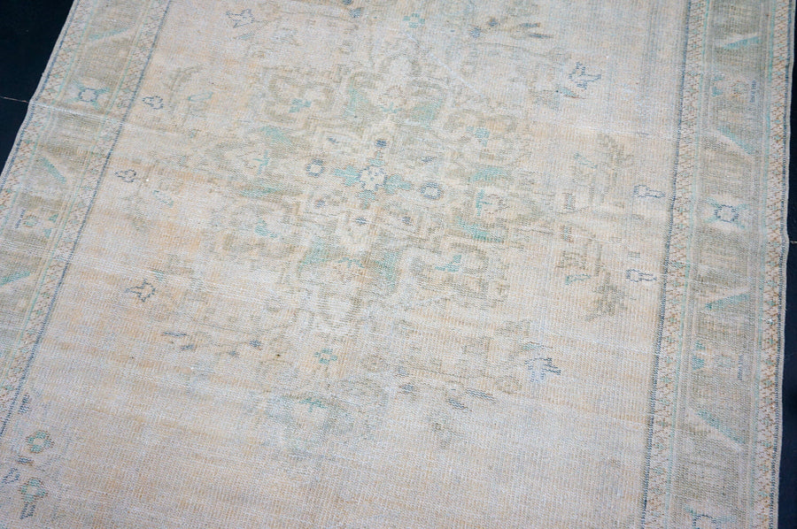 6’2 x 10’ Vintage Oushak Rug Muted Beige, Blue & Teal