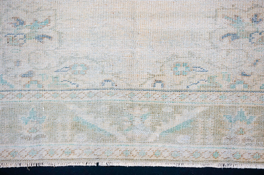 6’2 x 10’ Vintage Oushak Rug Muted Beige, Blue & Teal