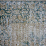 9’10 x 13’3 Vintage Persian Kirman Linen-Beige and Dark Seafoam Green