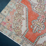 4’6 x 7’2 Vintage Oushak Rug Muted Coral Red, Sea Foam & Beige